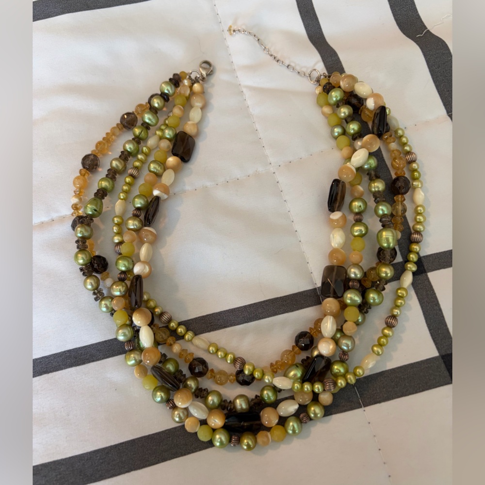 Ross-Simons Multi Stone Necklace in Brown and Green Tones - Picture 3 of 11